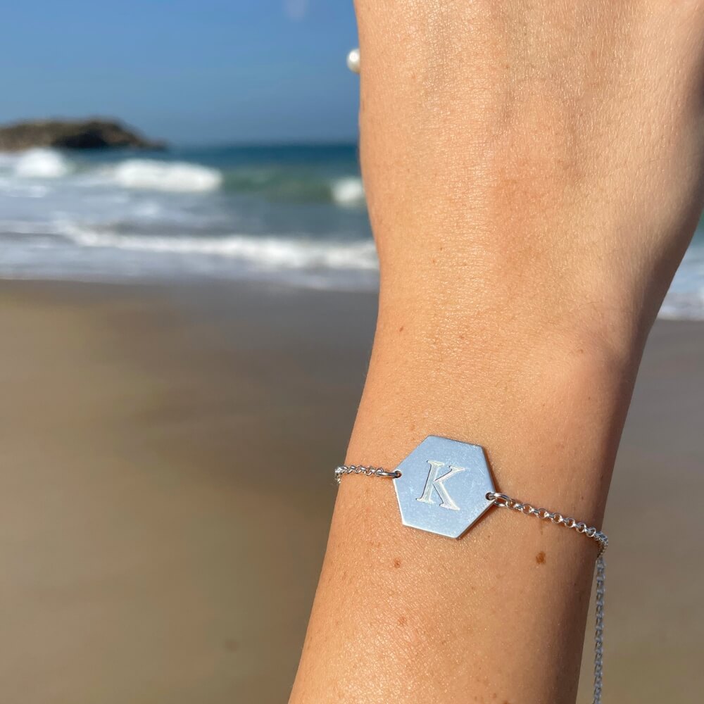 Personalised Hexagon Bracelet on a model
