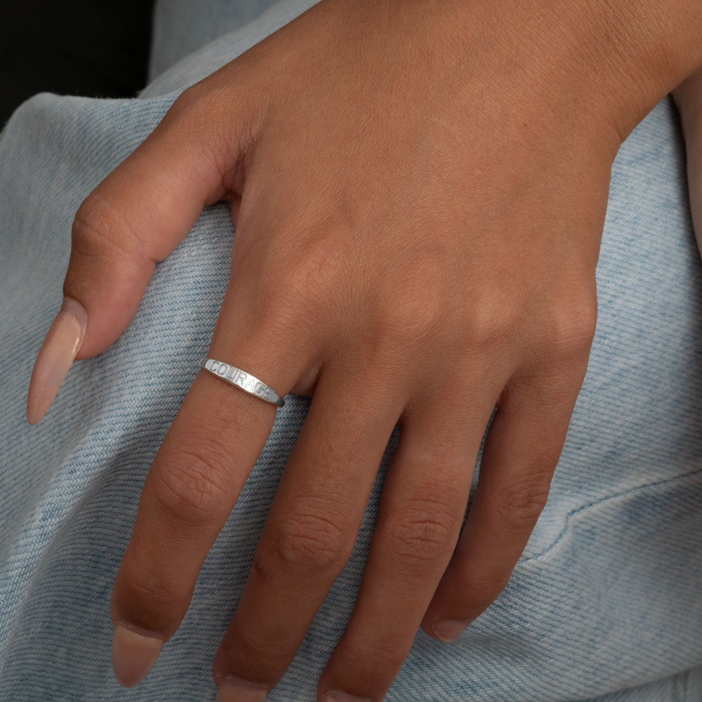 Name Engraved Ring on a model