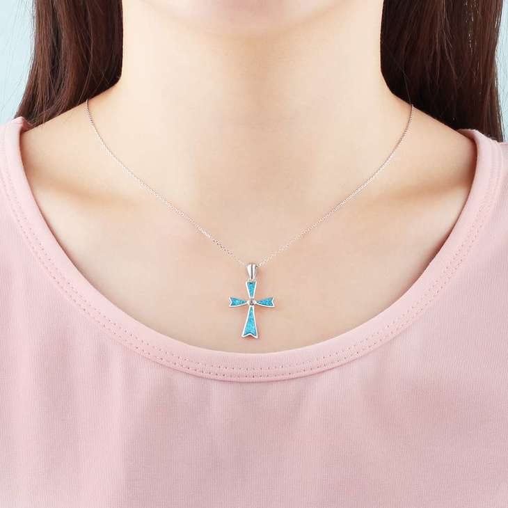 Opal Cross Necklace - Picture 5