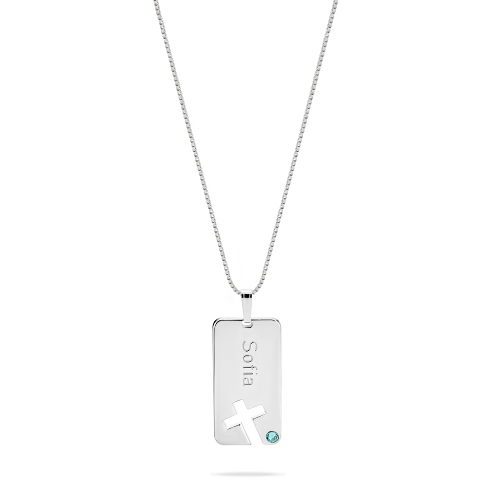 Personalised Birthstone Cross Bar Name Necklace