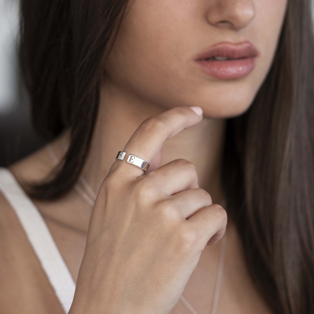 Open Ring with Initials on a model