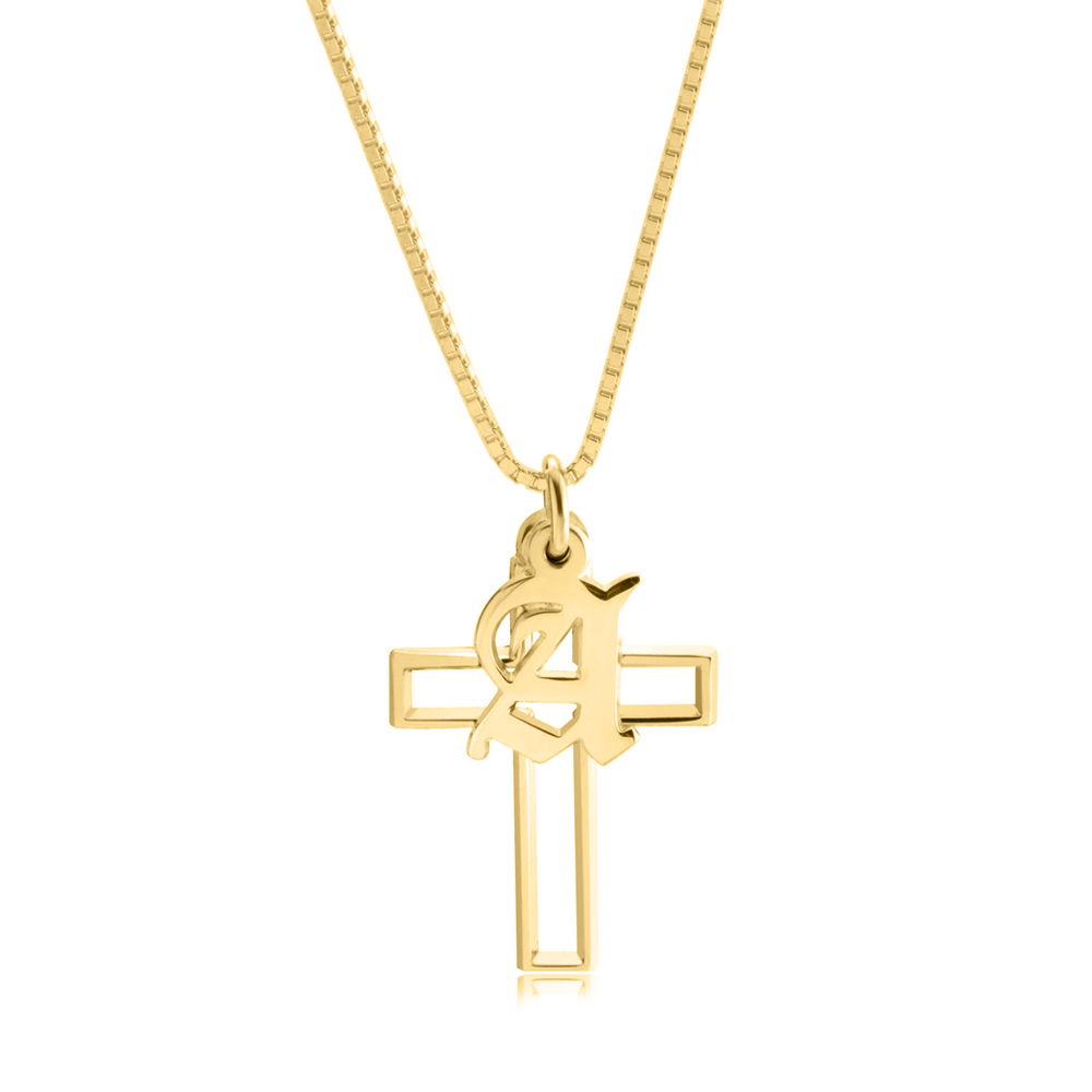 Cross Necklace with Initial