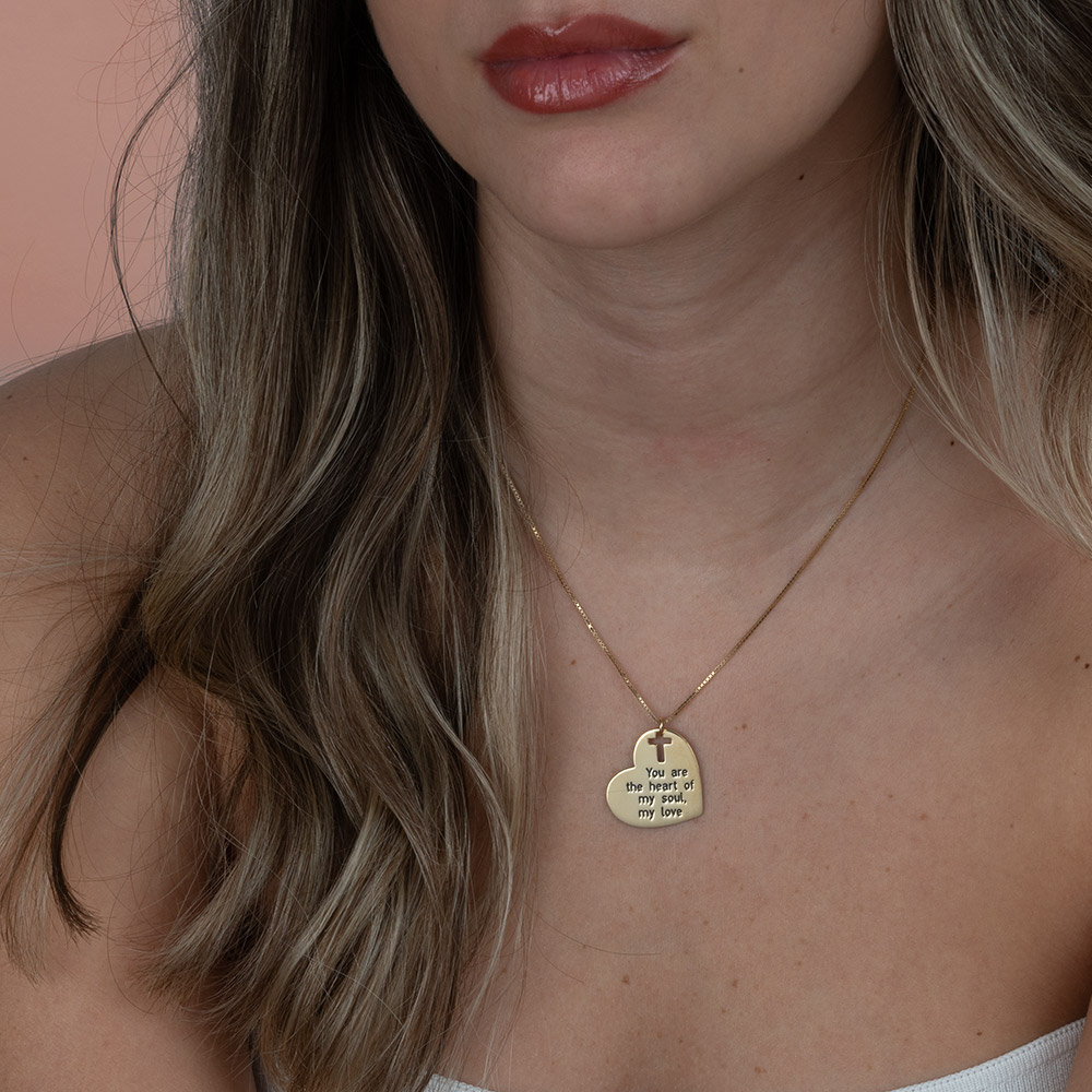 Heart and Cross Necklace on a model