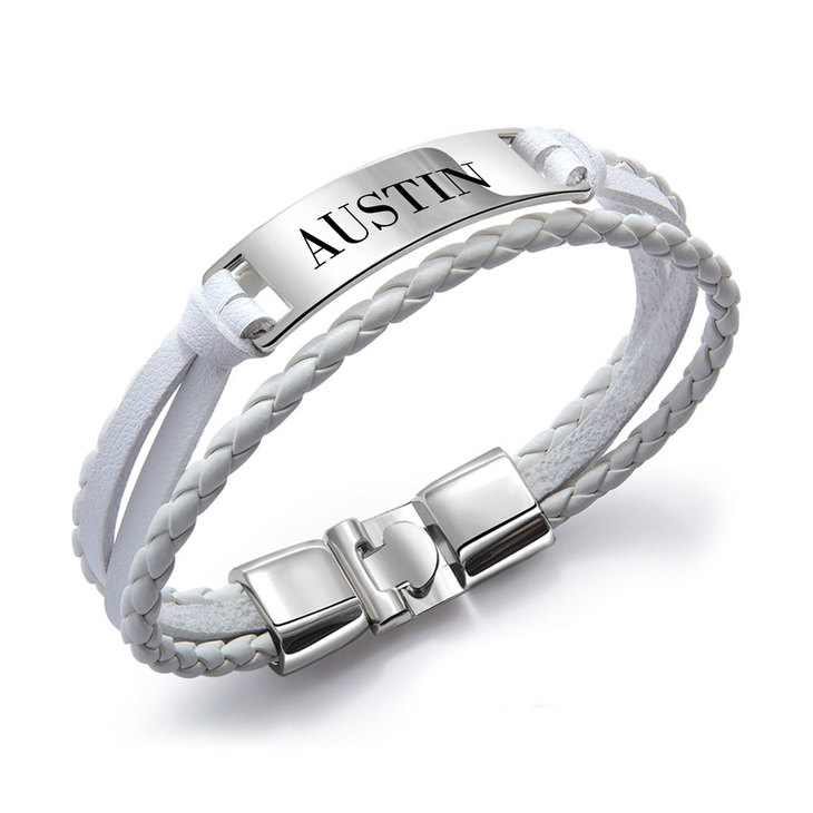 Custom Men Leather Name Bracelet - Picture 3