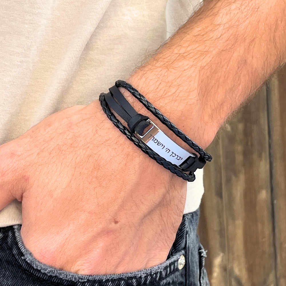 Custom Men Leather Name Bracelet on a model - 2