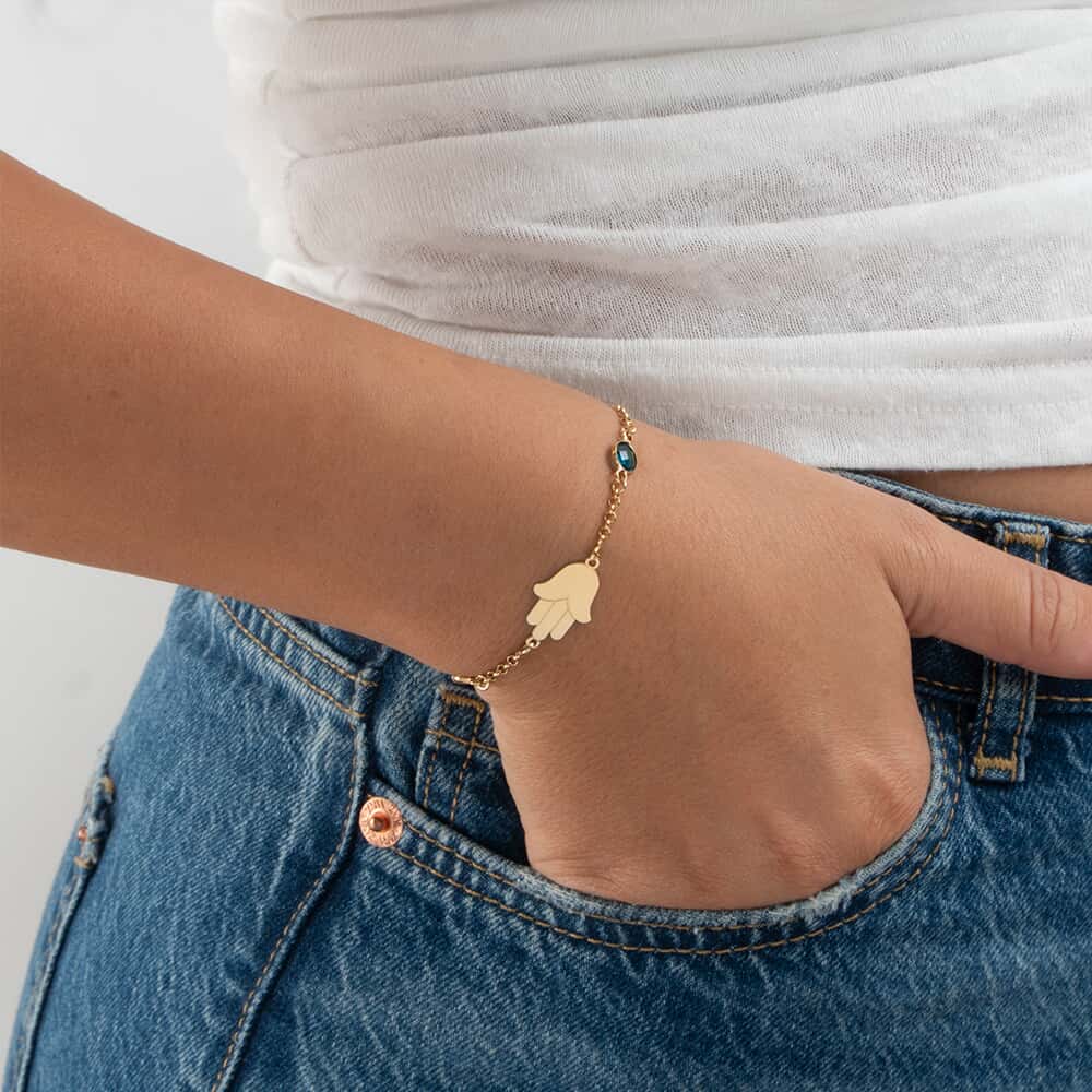 Double Birthstone Hamsa Bracelet on a model - 2