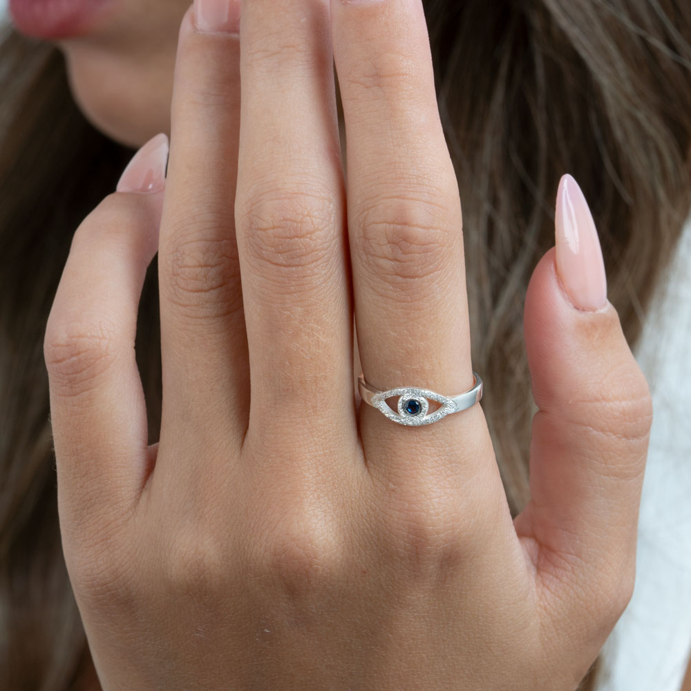 Evil Eye Ring on a model - 2