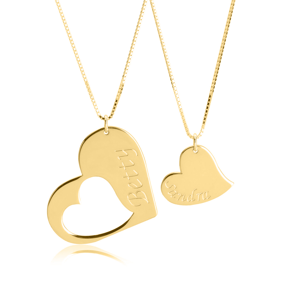 Mother Daughter Heart Necklace Set