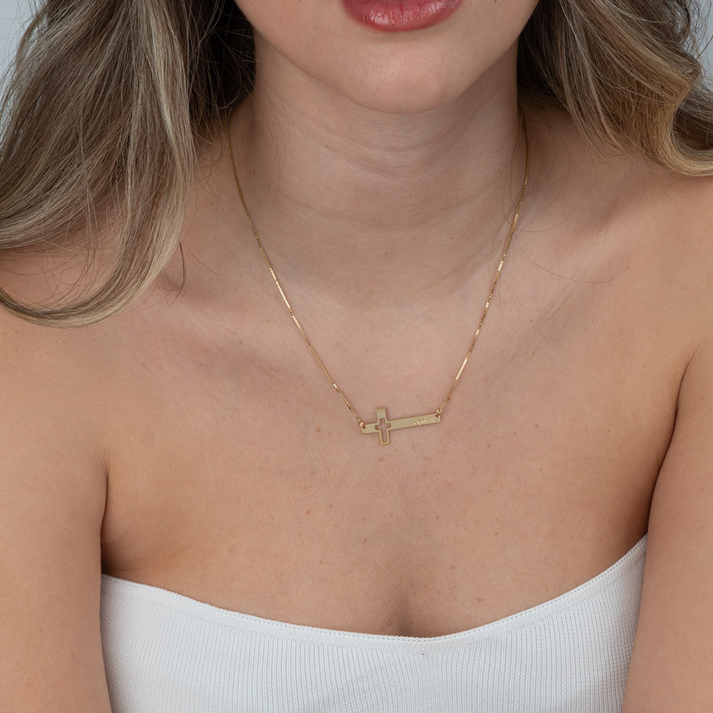 Cut Out Engraved Cross Necklace