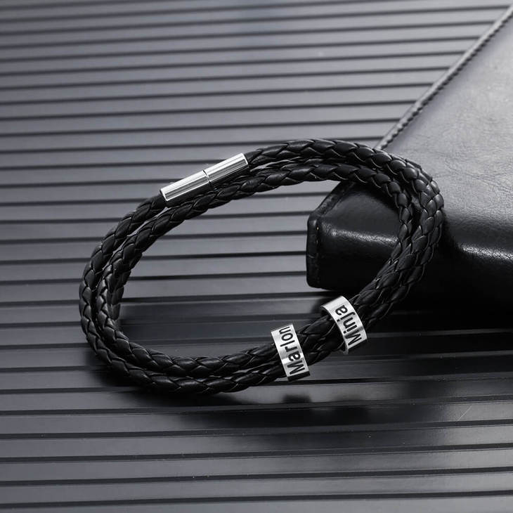 Dad Bracelet - Leather Name Bracelet for Men information