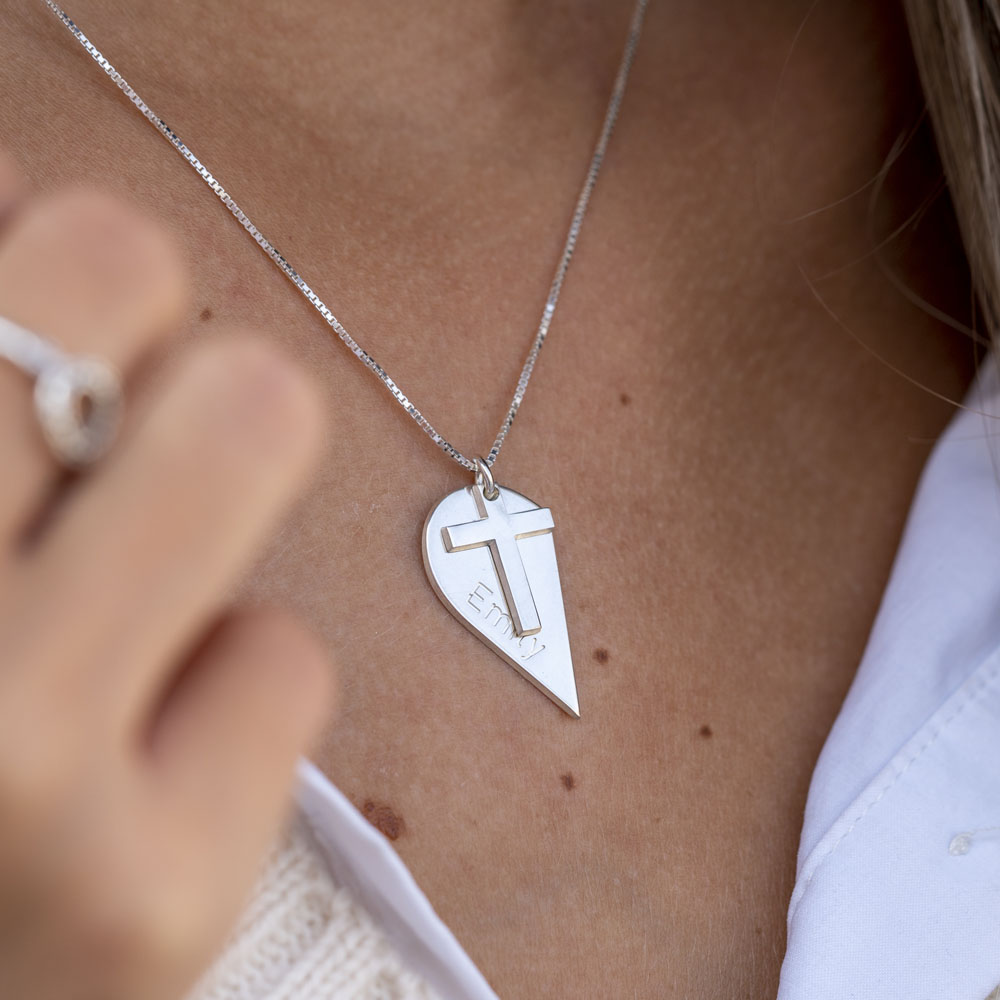 Couples Heart Necklace with Cross