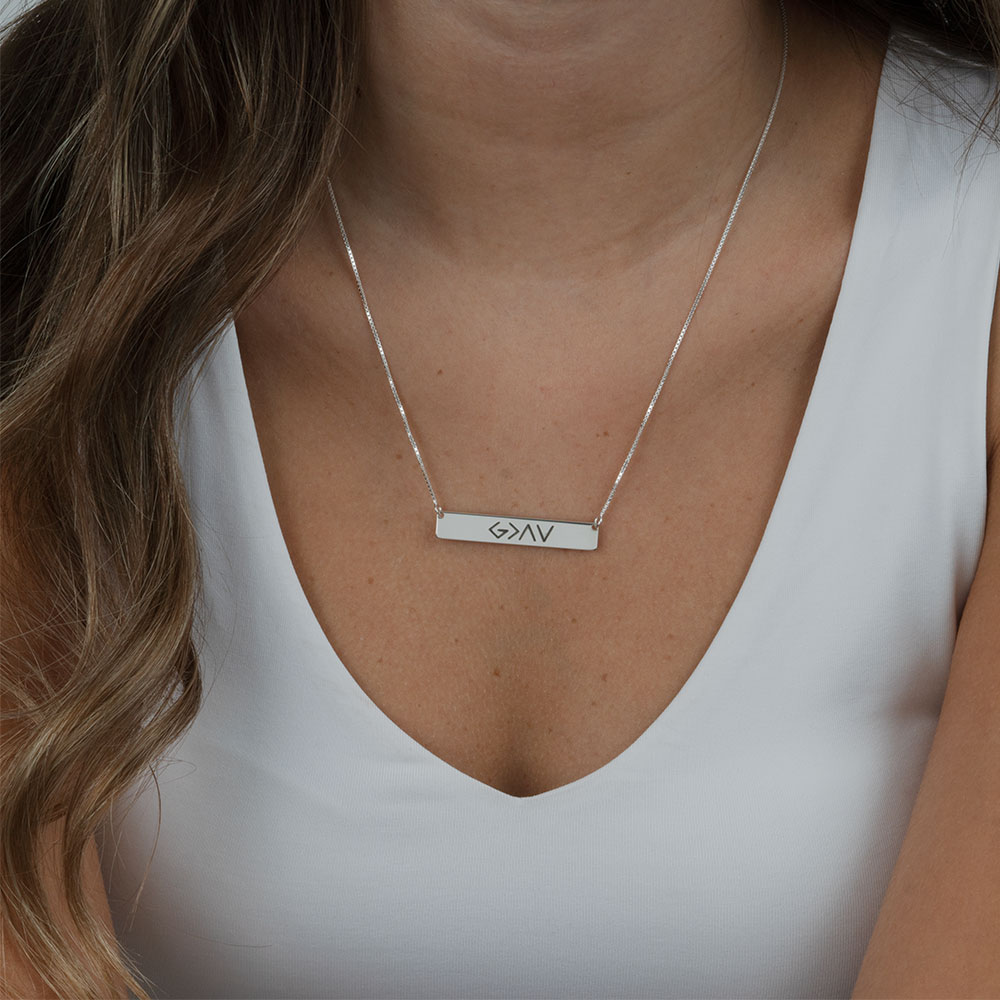 God is Greater Than the Highs and Lows Necklace on a model