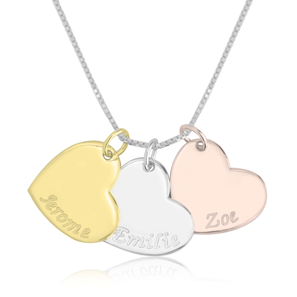 Three Tone Engraved Heart Necklace
