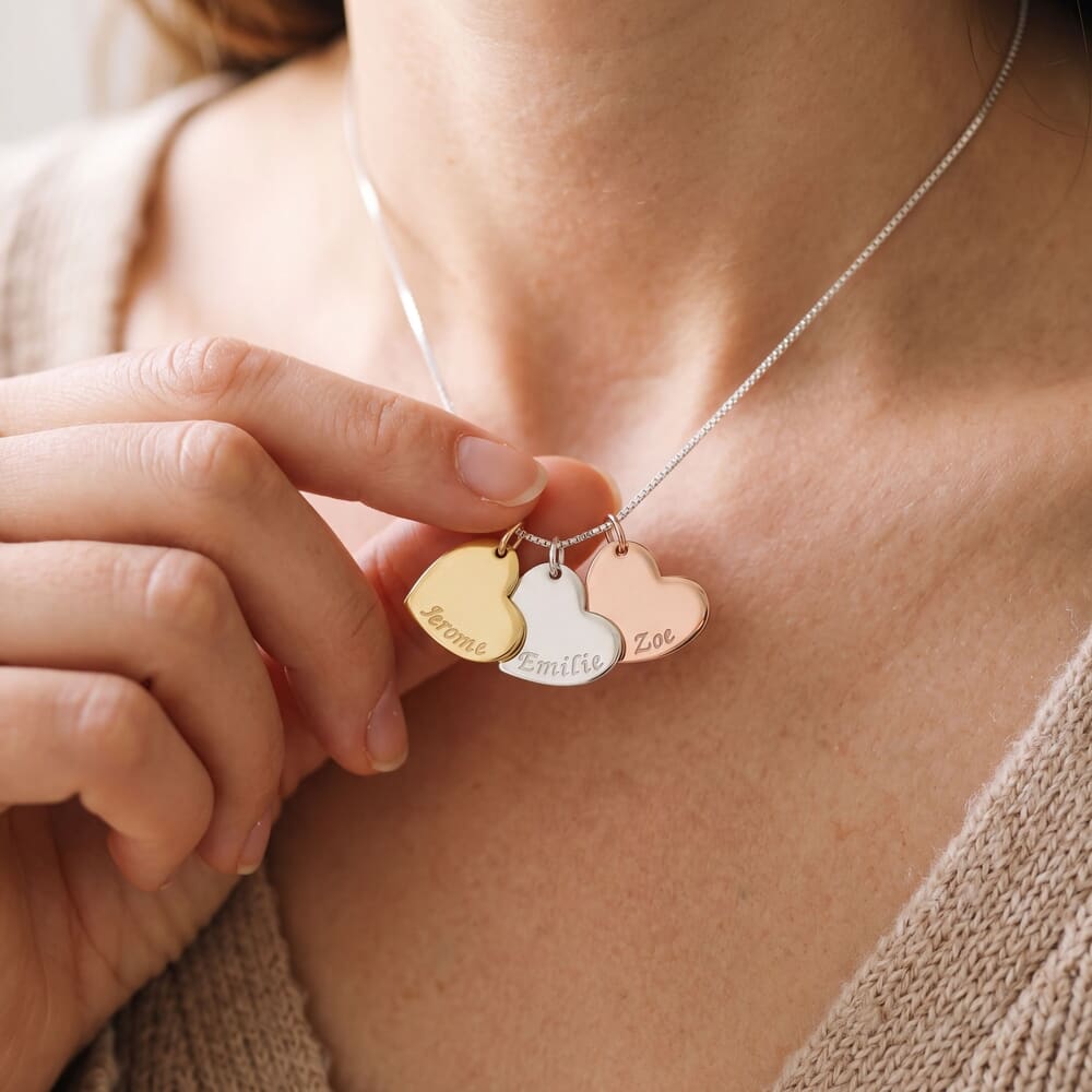 Three Tone Engraved Heart Necklace