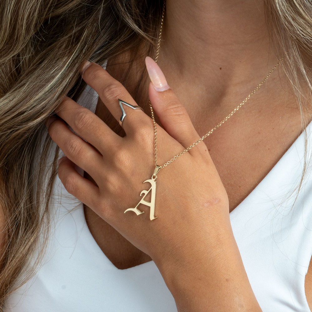 Old Gothic Initial Necklace