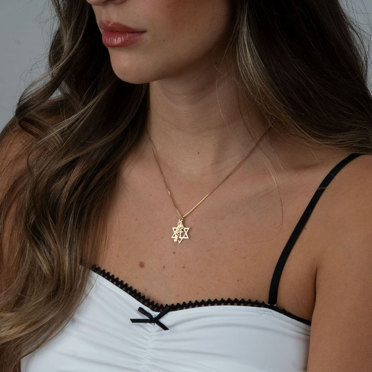 Cross & Star of David Name Necklace model