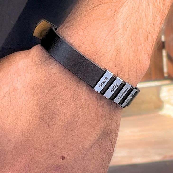 Engraved Mens Leather Bracelet model