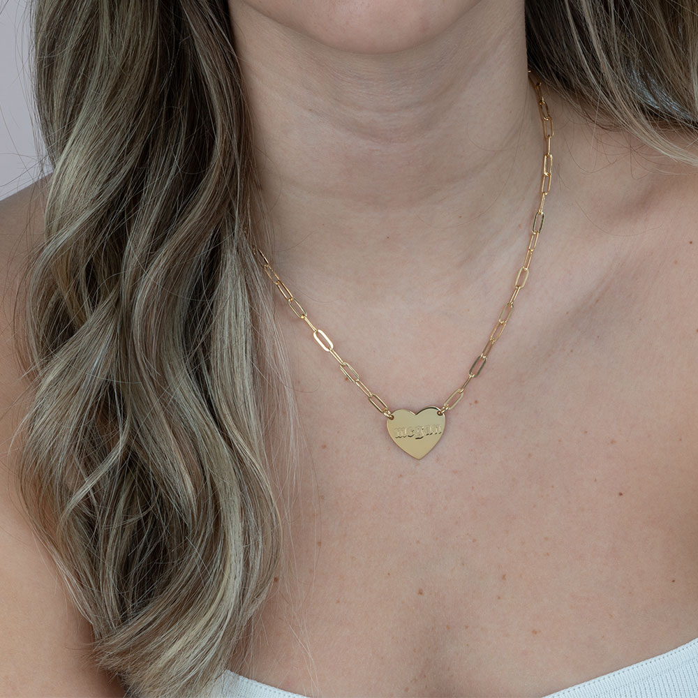 Paperclip Chain Necklace with Engraved Heart