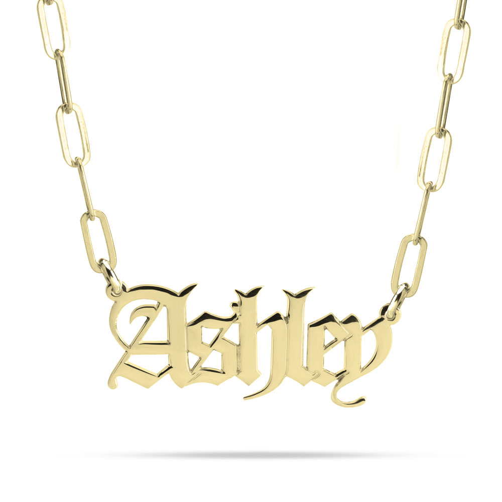 Paperclip Chain Old English Name Necklace