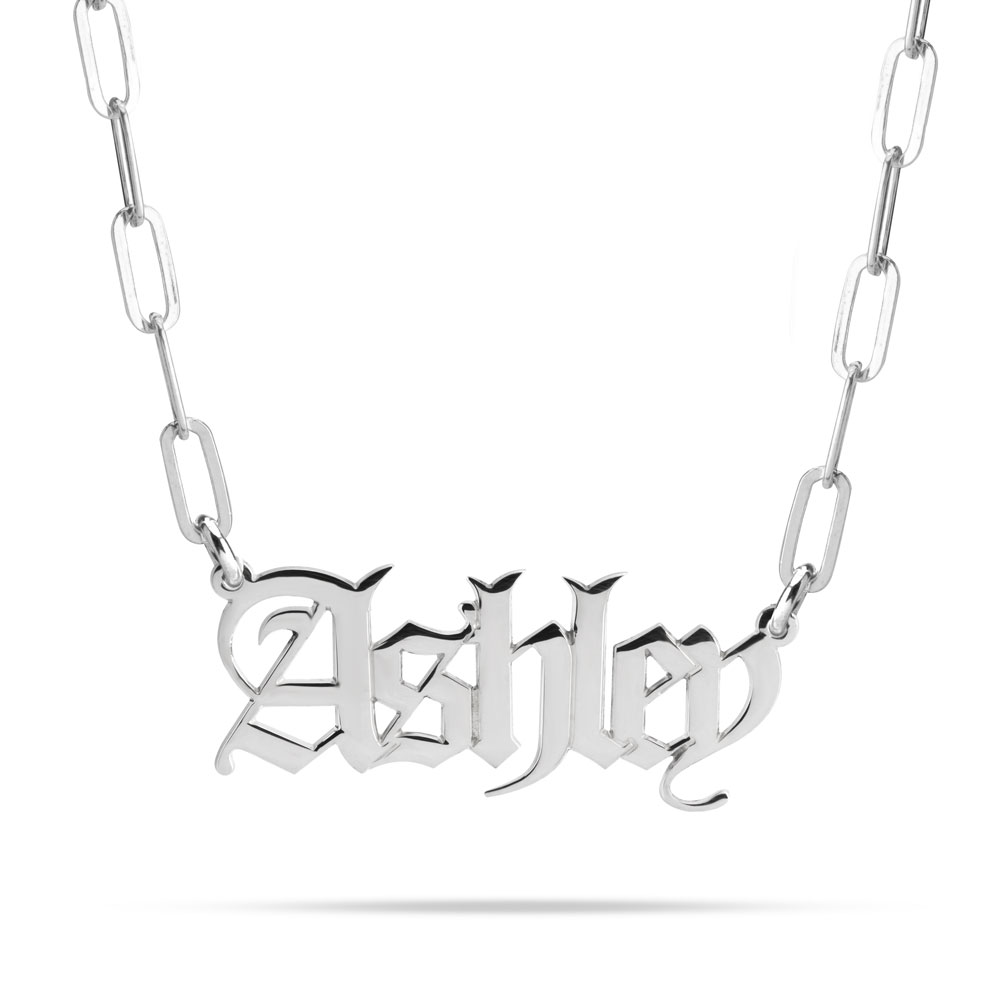 Paperclip Chain Old English Name Necklace