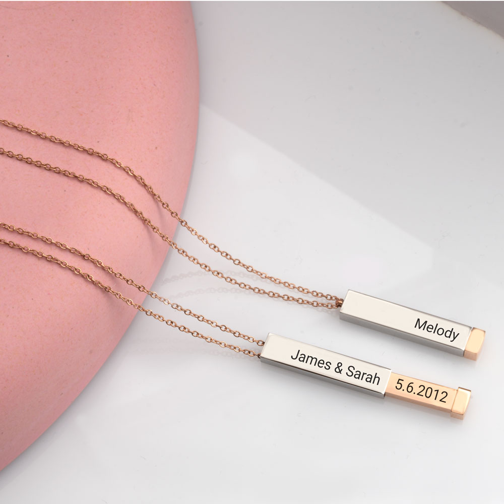 Hidden Message Necklace on a model
