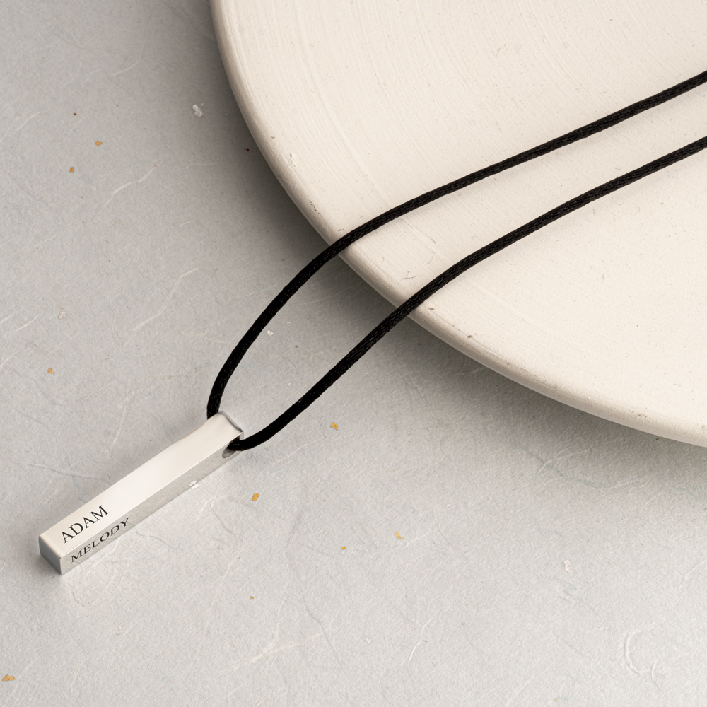 3D Bar Name Necklace for Men on a model