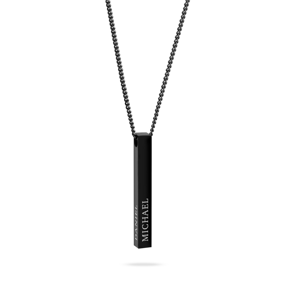 Black 3D Bar Name Necklace For Men