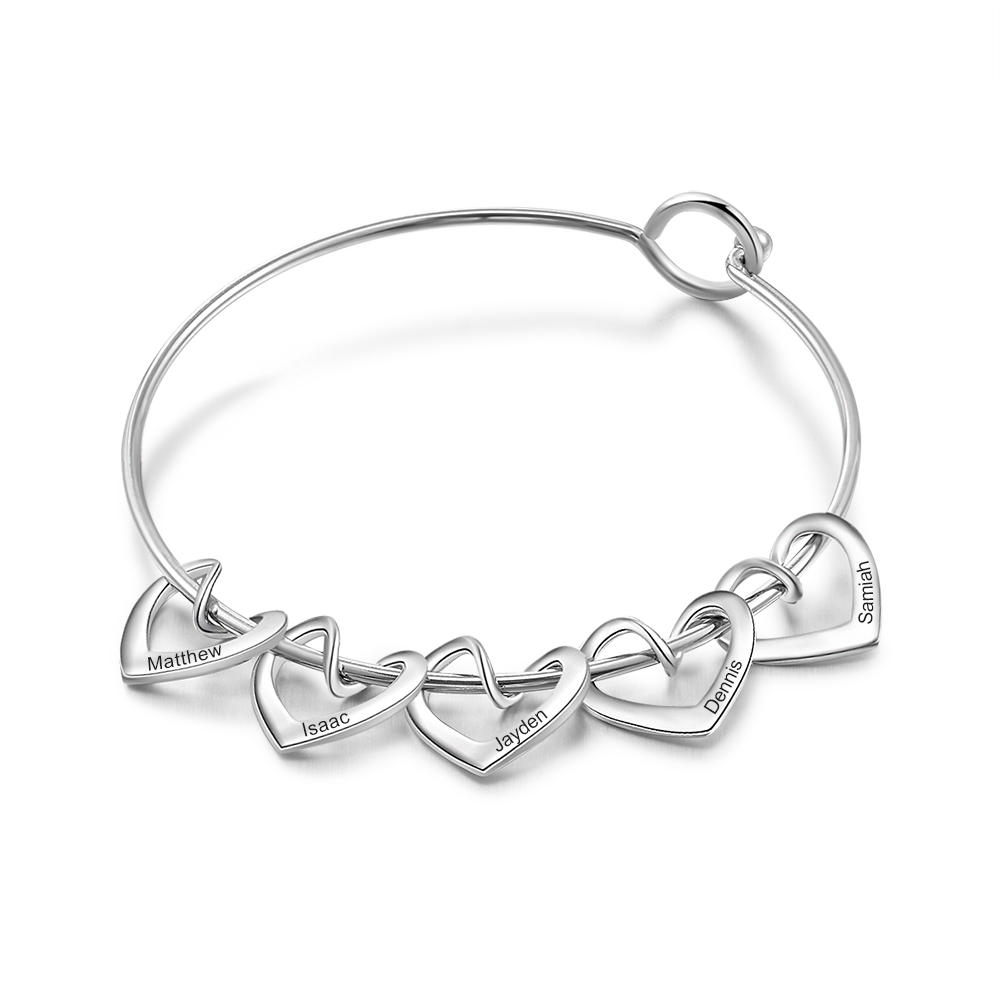 Engraved Hearts Charm Bracelet for Mom 