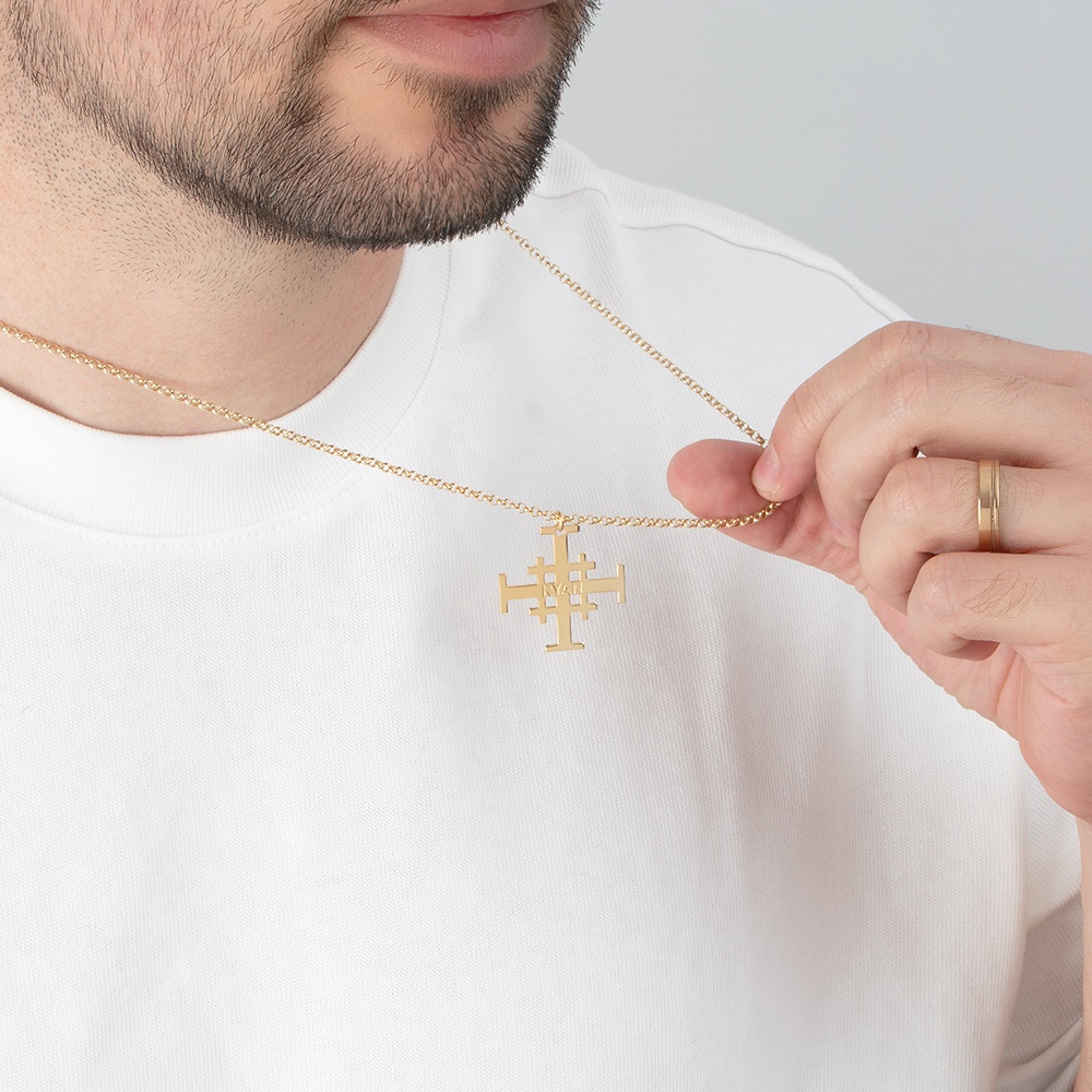 Jerusalem Cross Name Necklace For Men