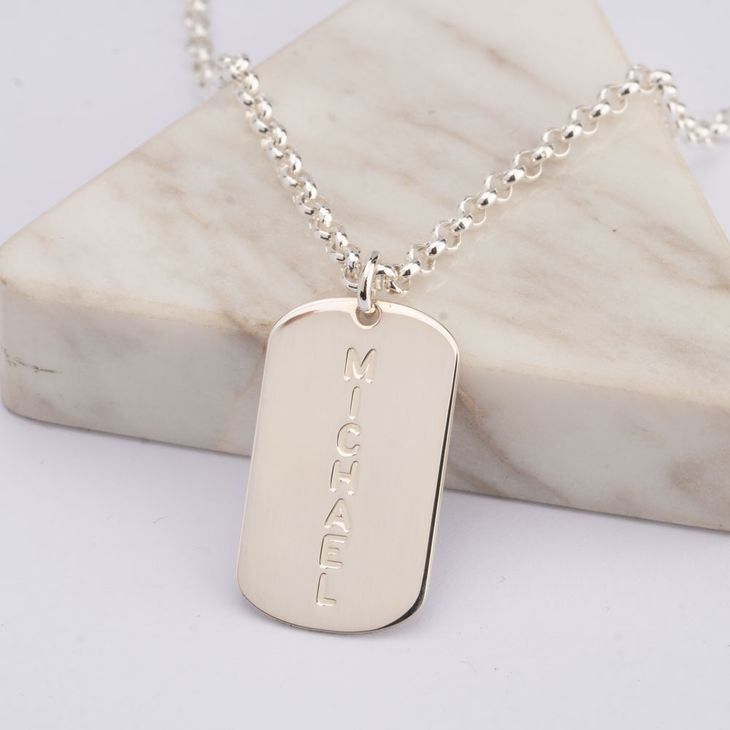 Vertical Dog Tag Name Necklace For Men information
