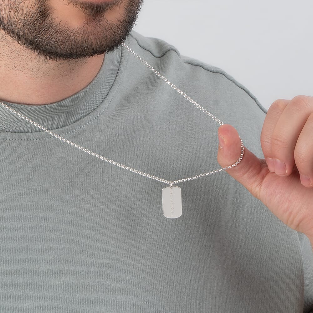 Vertical Dog Tag Name Necklace For Men