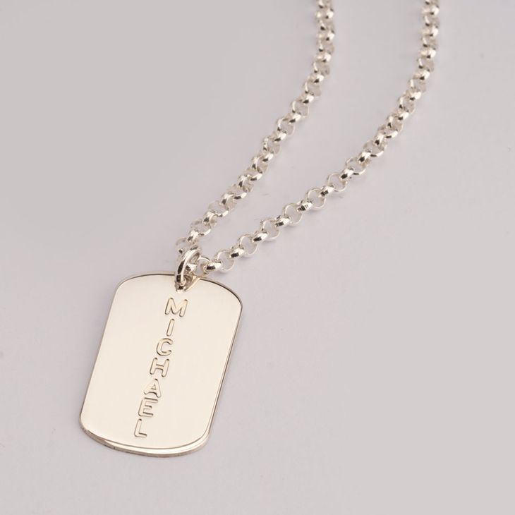 Vertical Dog Tag Name Necklace For Men model