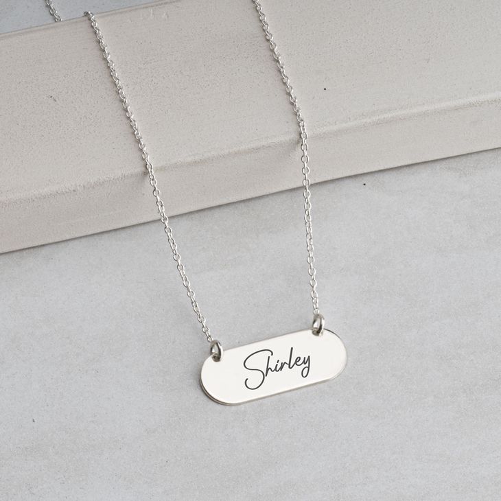 Bar Necklace With Name in Cursive information