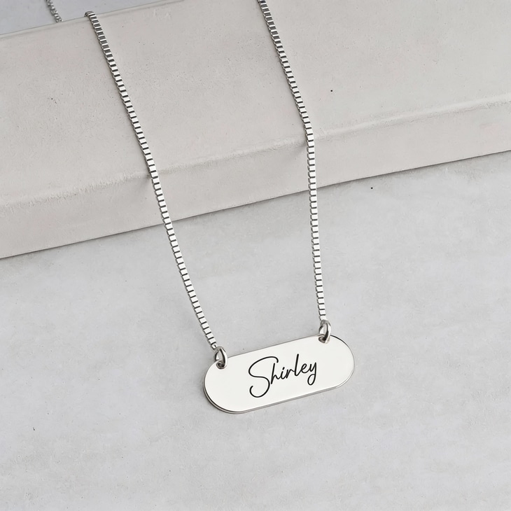 Bar Necklace With Name in Cursive information