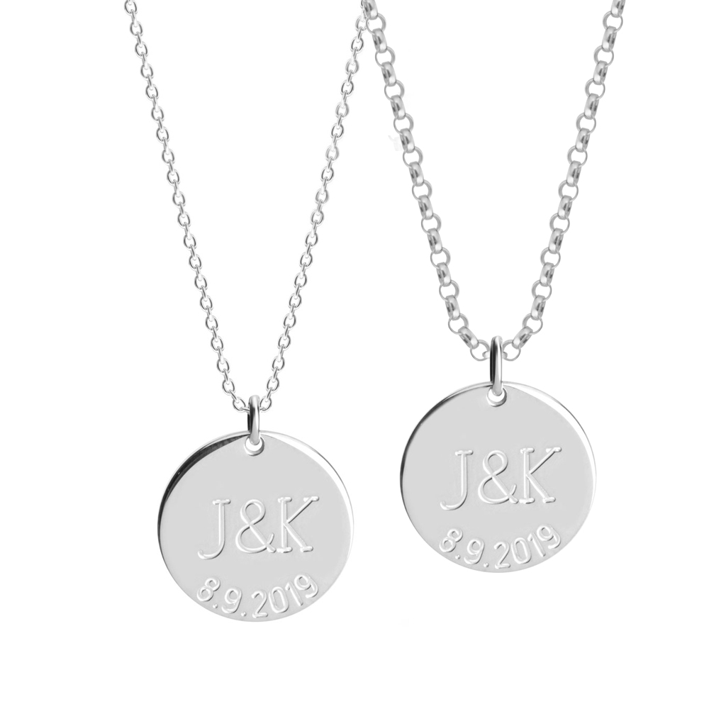 Couples Necklace Set With Initials & Anniversary Date