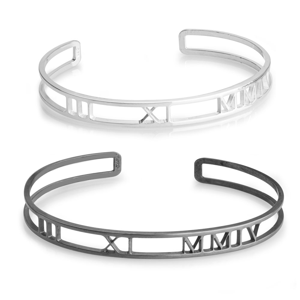 Roman Numerals Anniversary Date Bangle Set