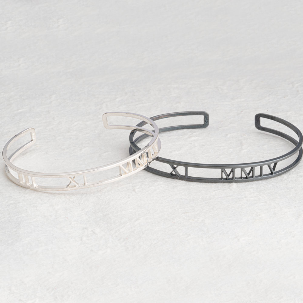 Roman Numerals Anniversary Date Bangle Set