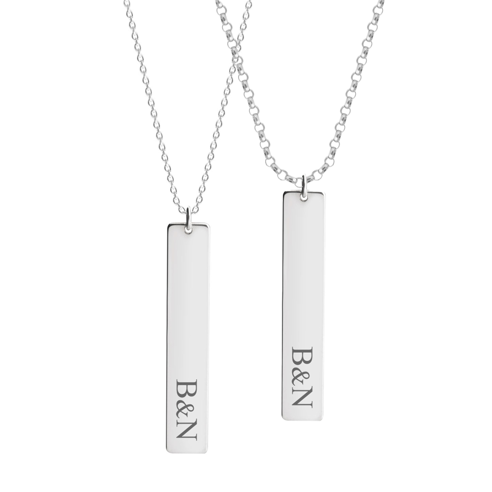 Couples Necklace Set With Vertical Initials 