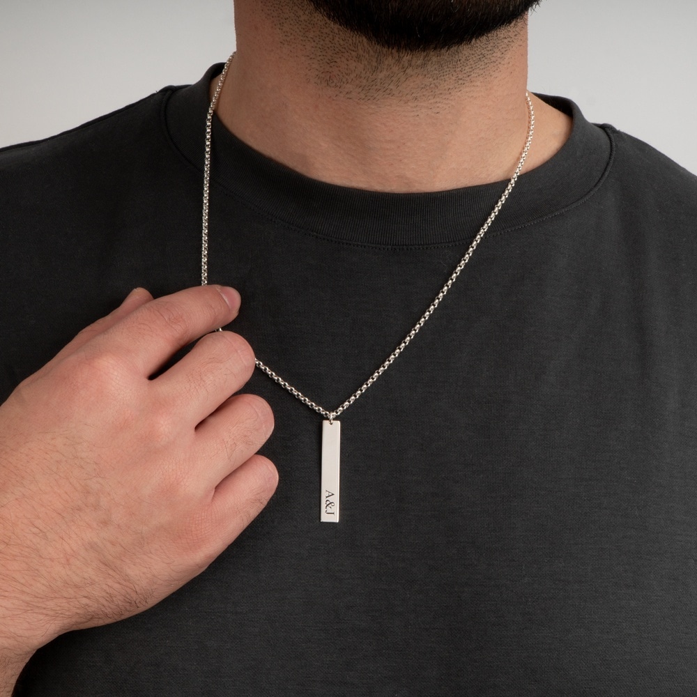 Couples Necklace Set With Vertical Initials 