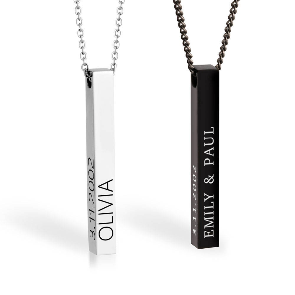 Matching Engraved 3D Bar Necklaces