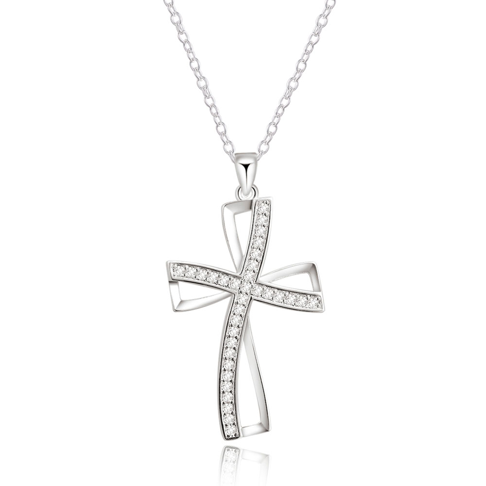 Cubic Zirconia Silver Cross Necklace