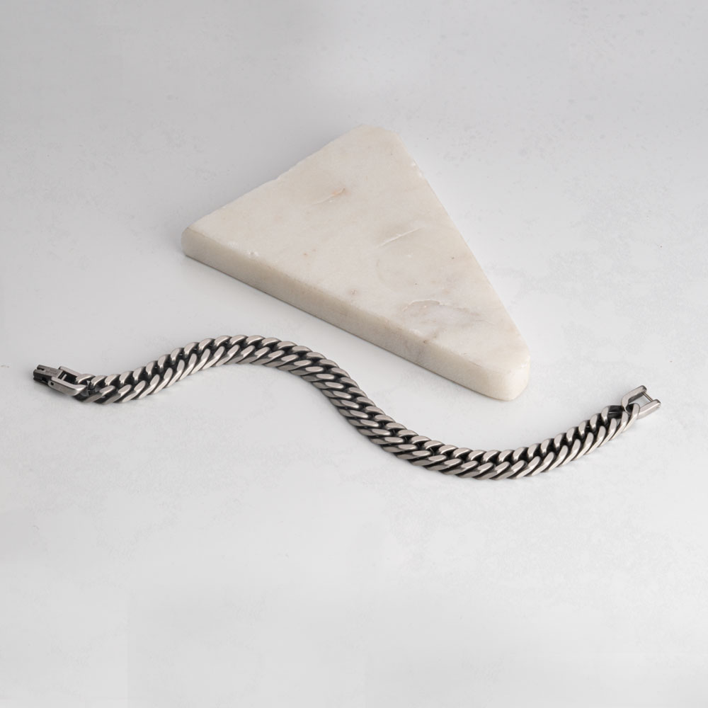 Dark Silver Cuban Link Bracelet For Men