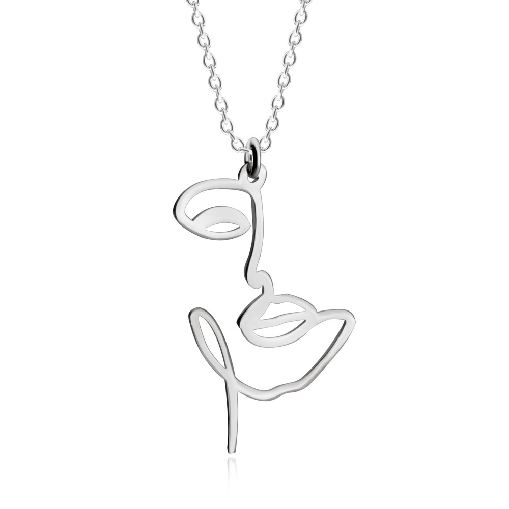 Line Art Womans Face Necklace
