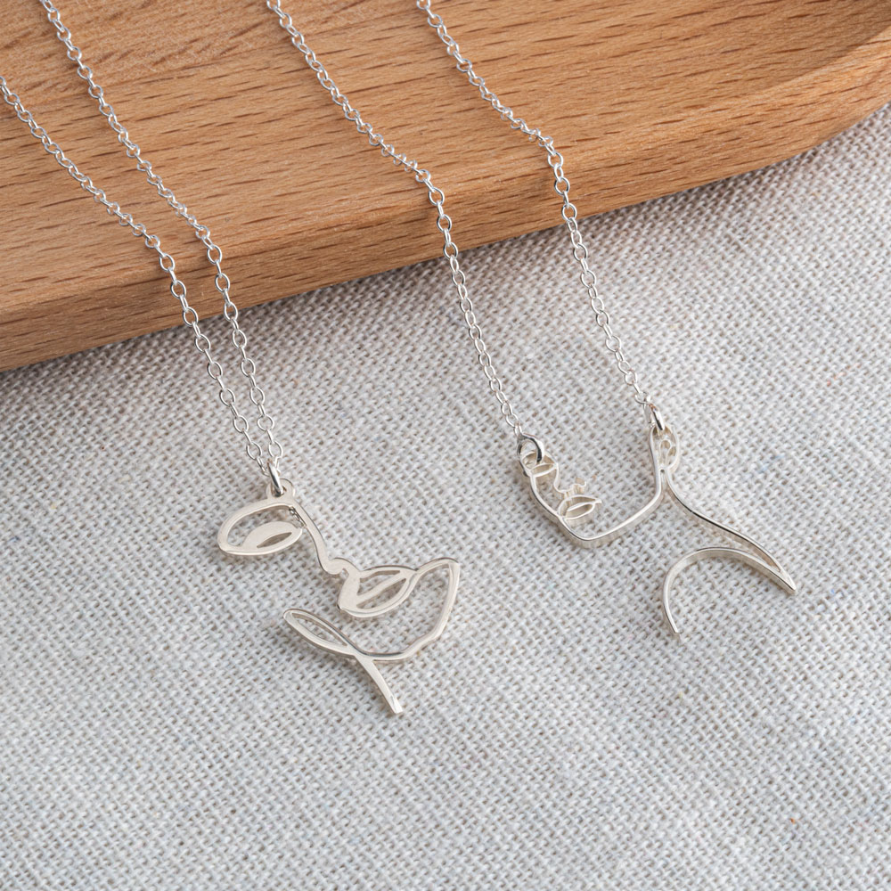 Line Art Womans Face Necklace