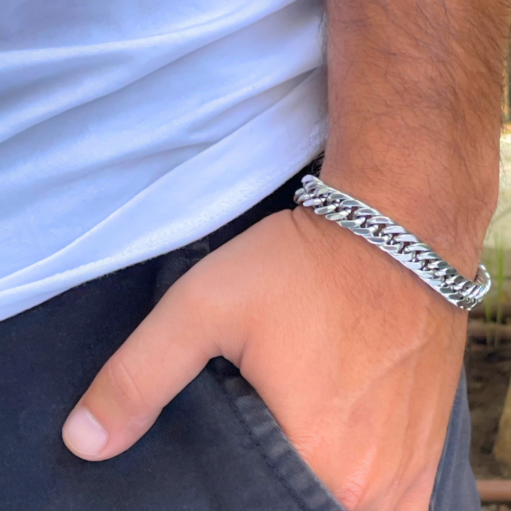 Silver Cuban Link Bracelet For Men