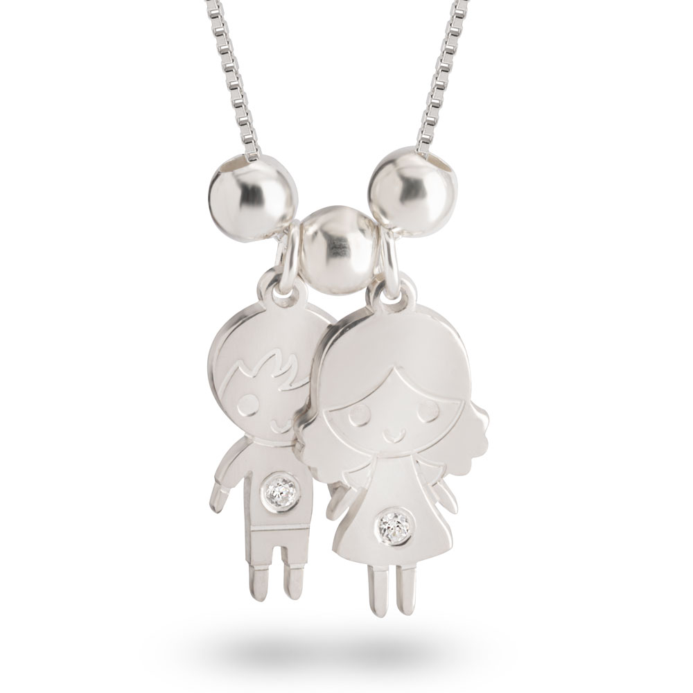 Mothers Diamond Necklace With Kids Pendants