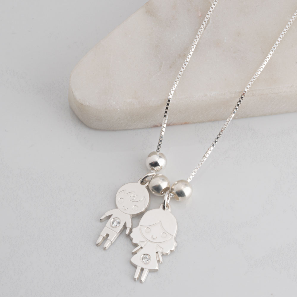 Mothers Diamond Necklace With Kids Pendants