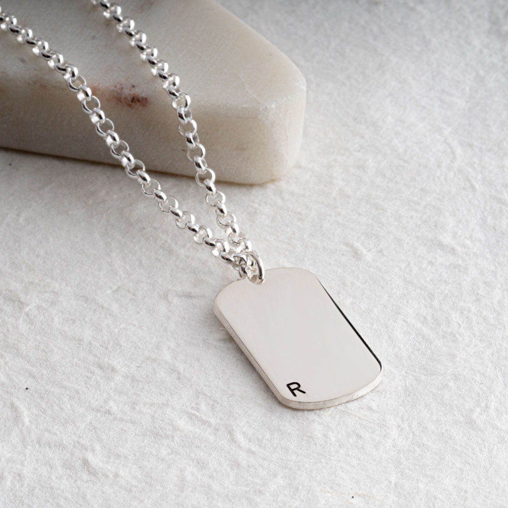 Mens Initial Dog Tag Necklace