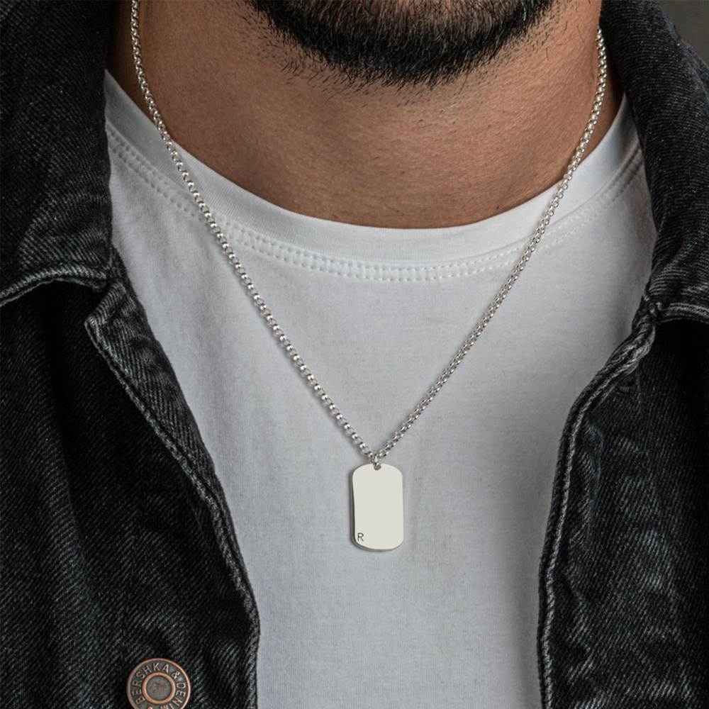Mens Initial Dog Tag Necklace