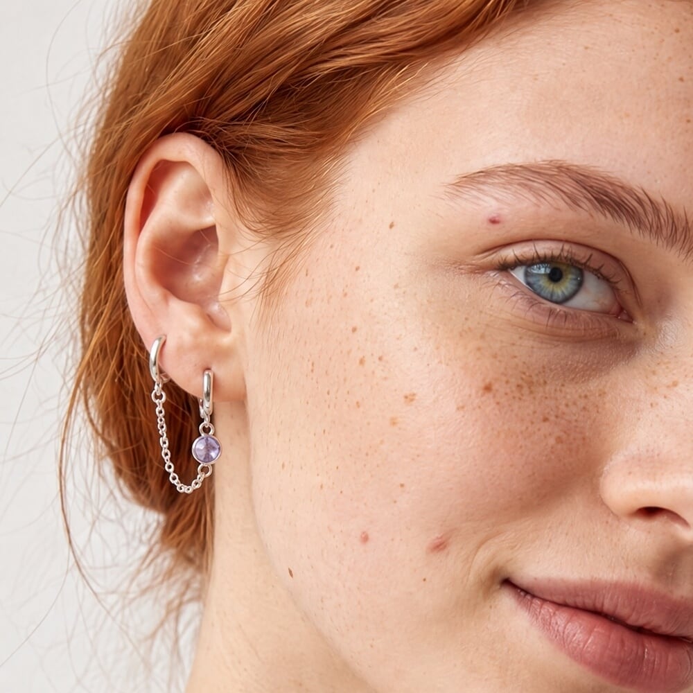 Double Piercing Earring With Custom Birthstone